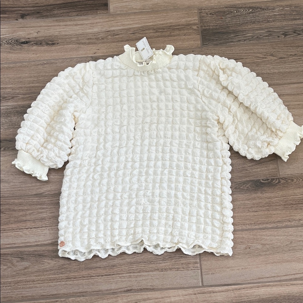 Simply Southern Cream Textured Ruffle Collar Top NWT
